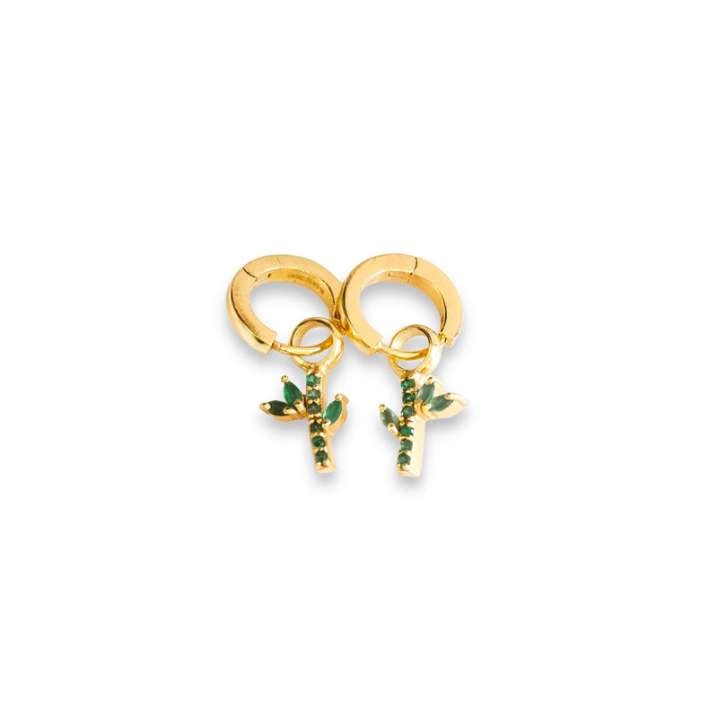 Bamboo Charm on Simple Huggie Set